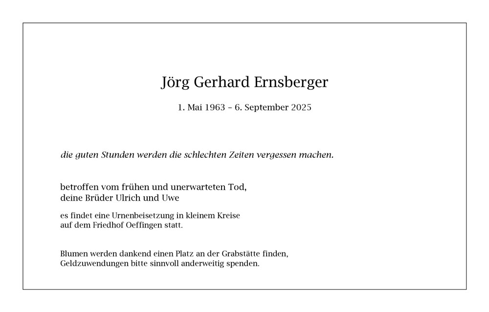 Jörg-Gerhard-Ernsberger Traueranzeige