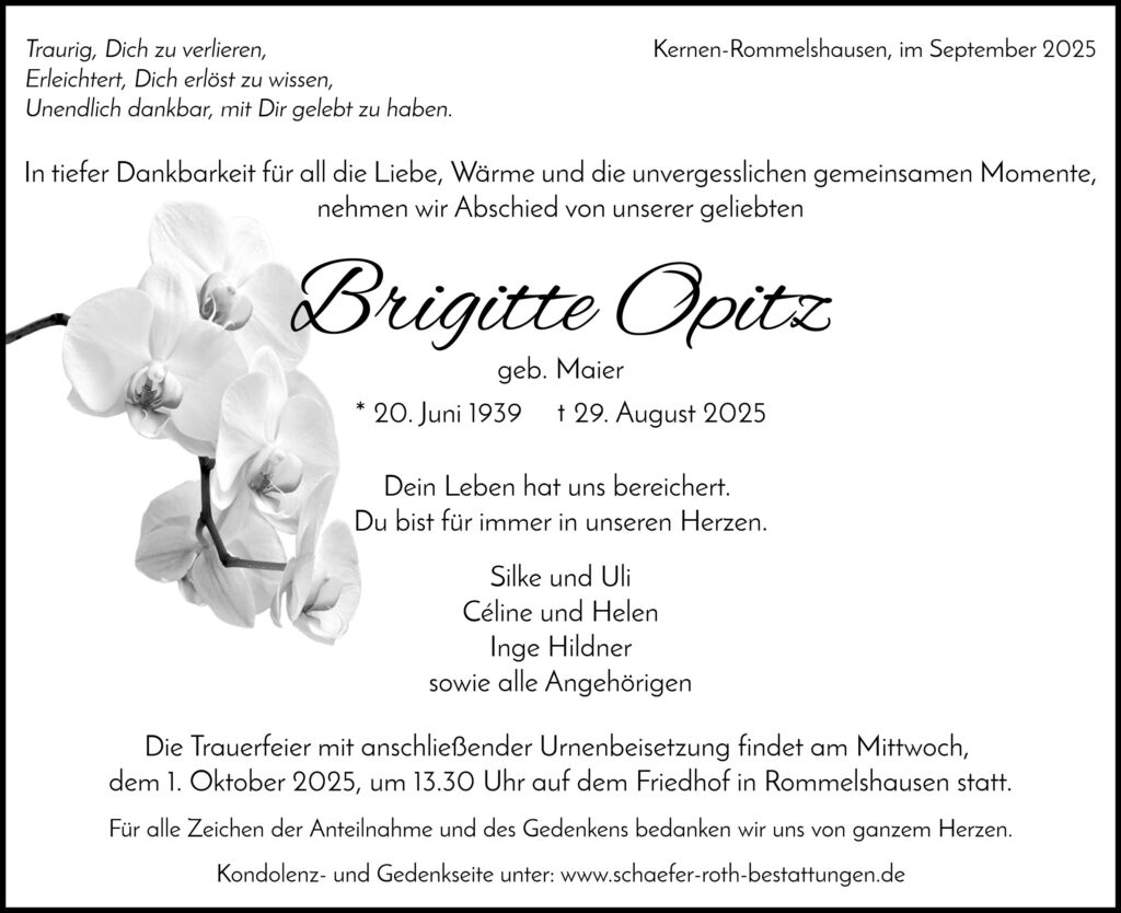 Traueranzeige Brigitte Opitz
