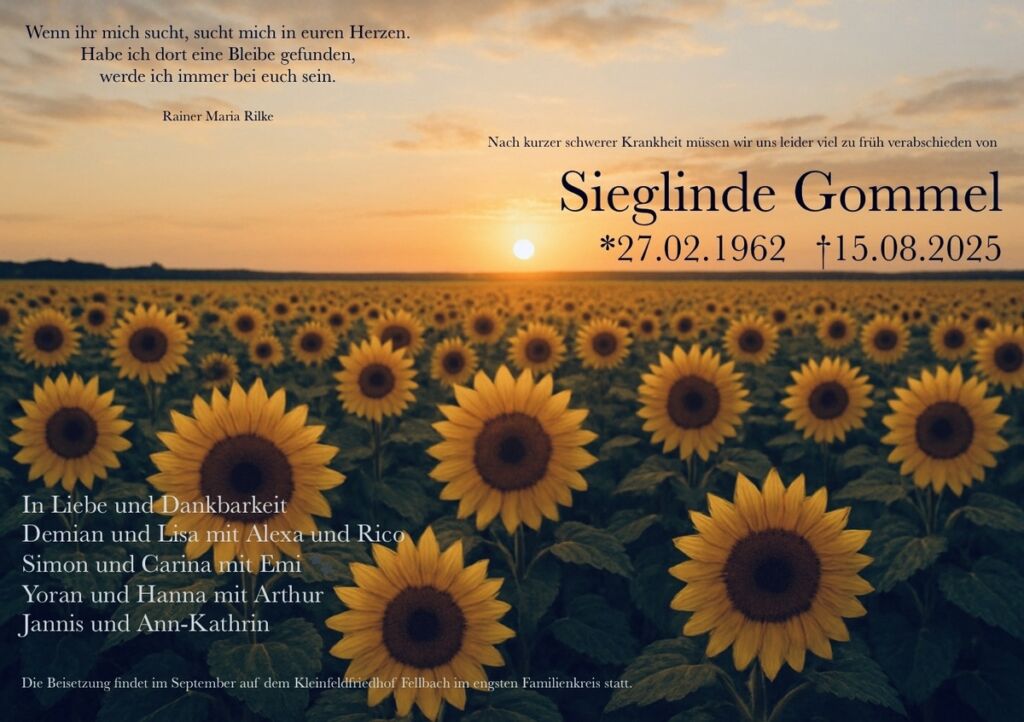 Traueranzeige Sieglinde Gommel