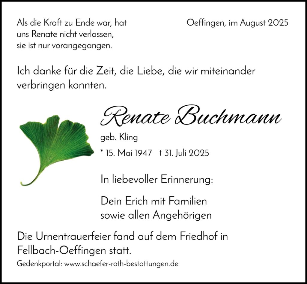 Traueranzeige Renate Buchmann
