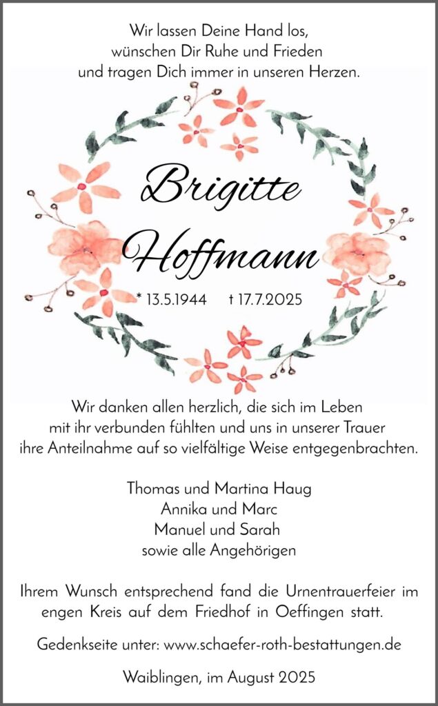 Traueranzeige Brigitte Hoffmann