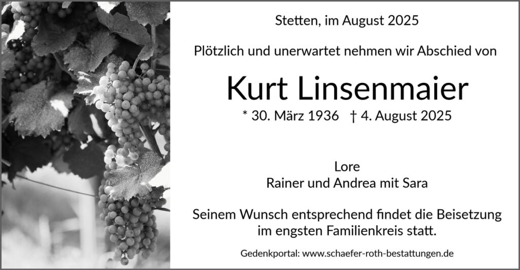 Traueranzeige Kurt Linsenmaier