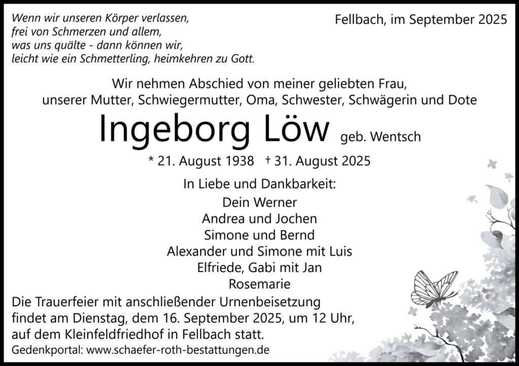 Traueranzeige Ingeborg Löw