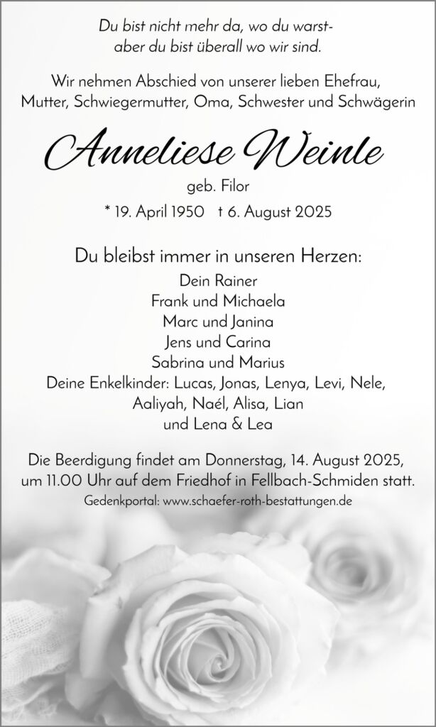Traueranzeige Annelise Weinle