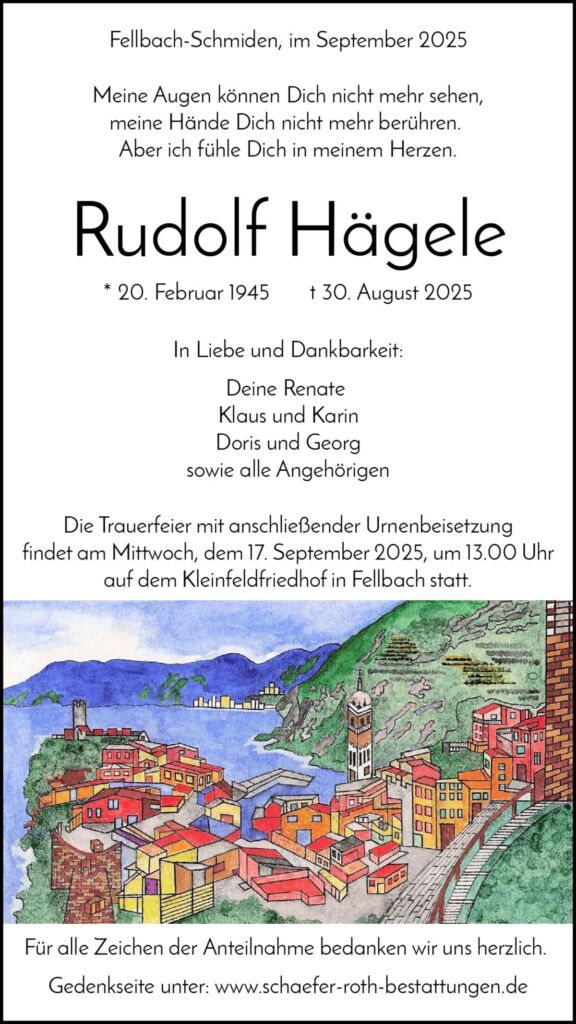 Traueranzeige Rudolf Hägele