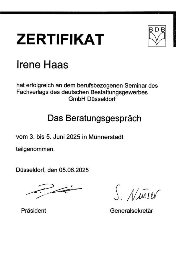 Zertifikat – Das Beratungsgespräch – Irene Haas