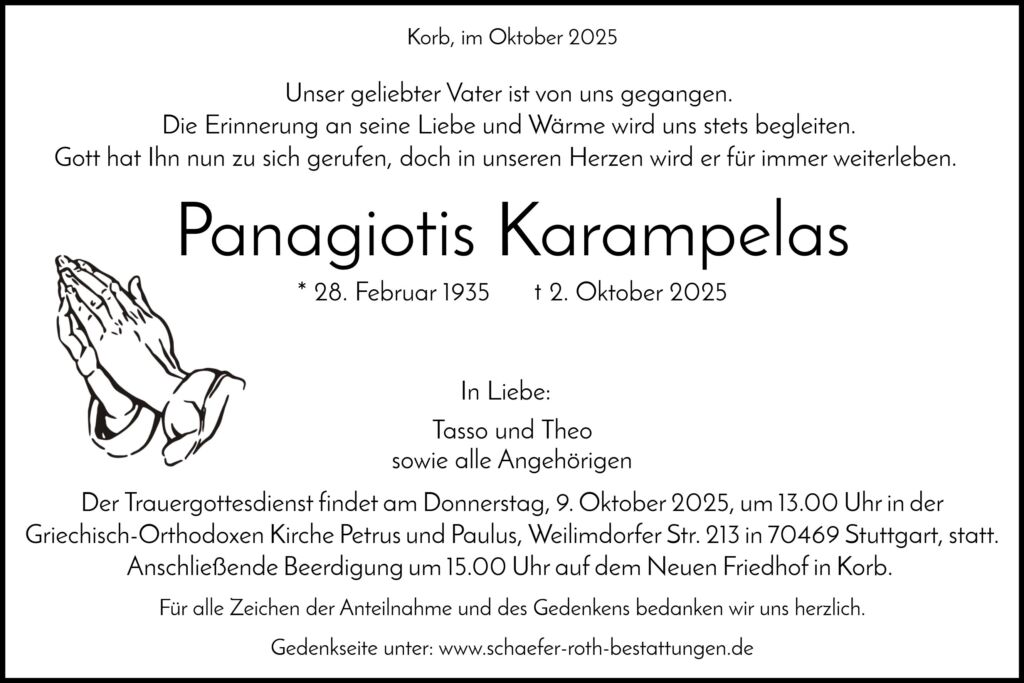 Traueranzeige Panagiotis Karampelas