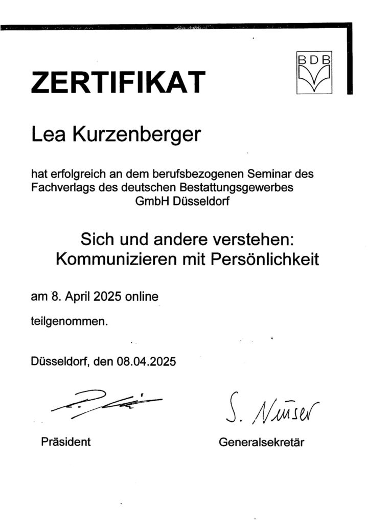 Zertifikat – Kommunizieren mit Persönlichkeit – Lea Kurzenberger