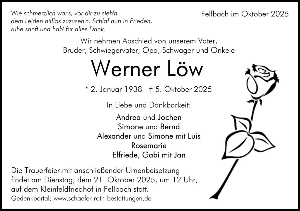 Traueranzeige Werner Löw