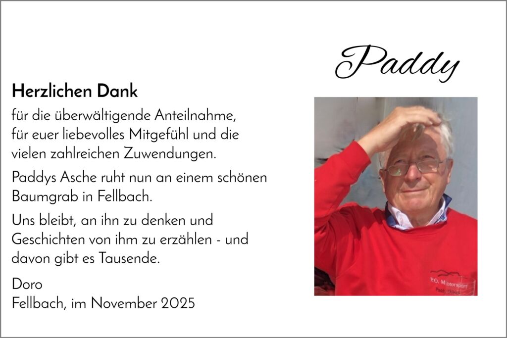 Danksagungsanzeige Reginald 'Paddy' O'Grady