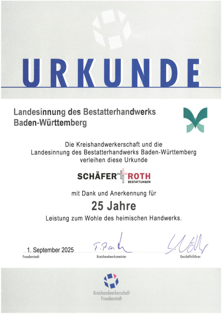 Schäfer und Roth Urkunde 25 Jahre - 1