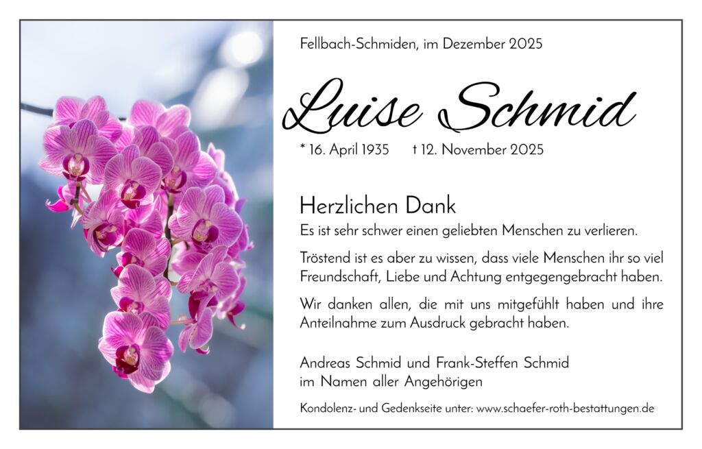 Danksagungsanzeige Luise Schmid