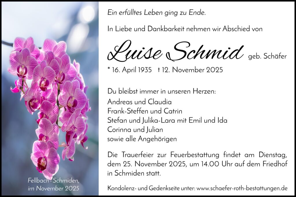 Traueranzeige Luise Schmid