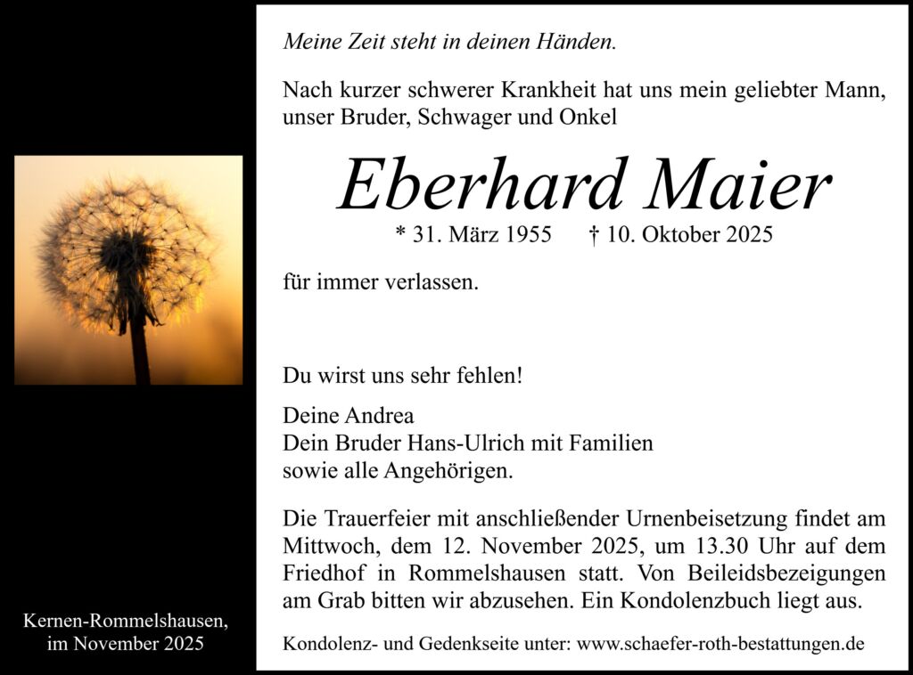 Traueranzeige Eberhard Maier