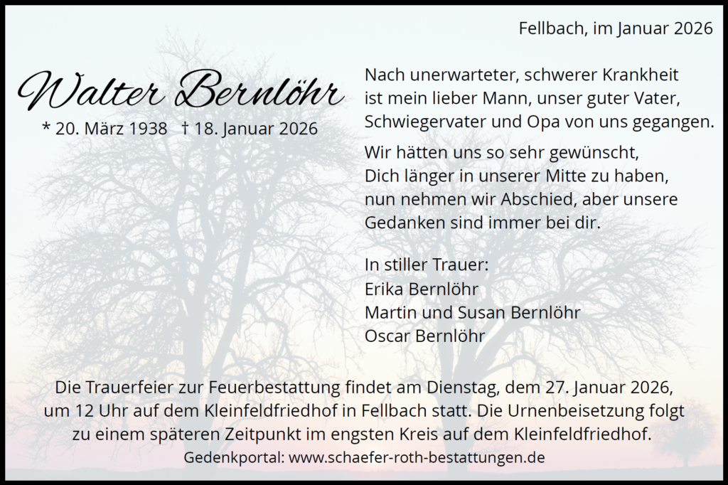 Traueranzeige Walter Bernlöhr