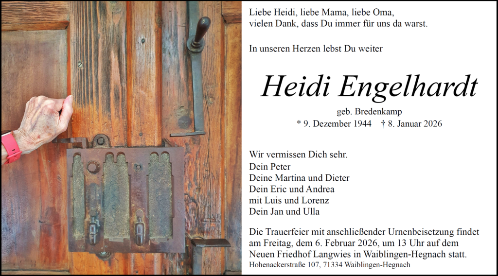 Traueranzeige Heidi Engelhardt