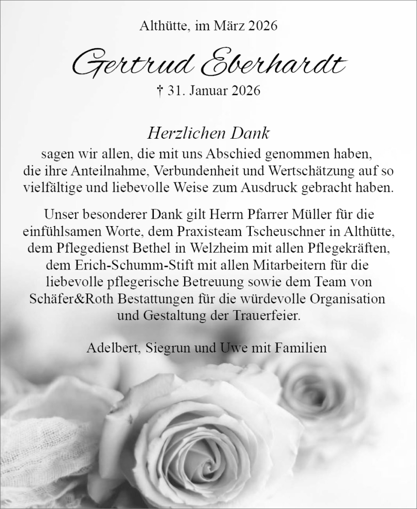 Danksagungsanzeige Gertrud Eberhardt