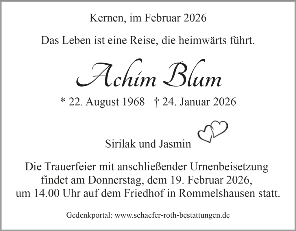 Traueranzeige Achim Blum