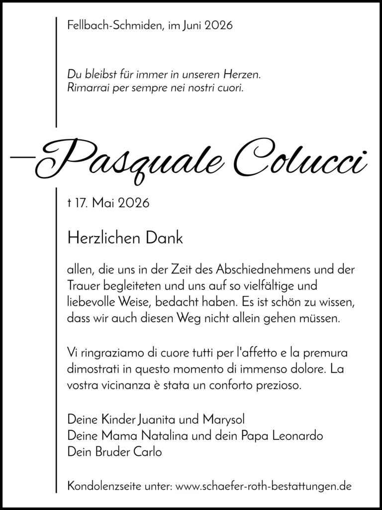 Danksagungsanzeige Pasquale Colucci
