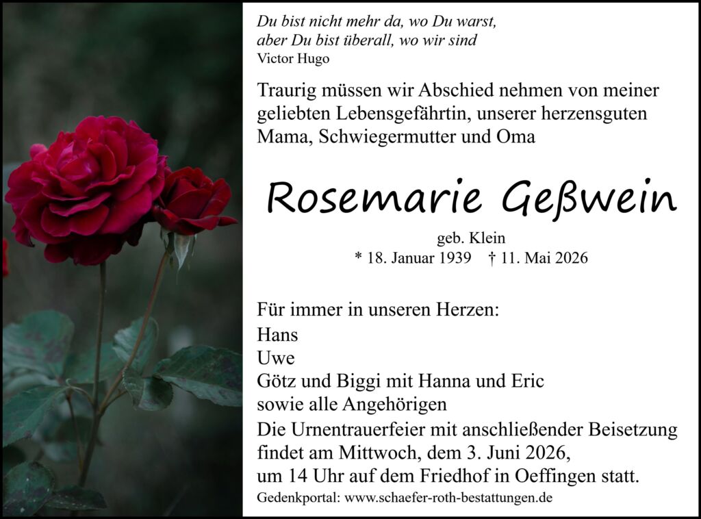 Traueranzeige Rosemarie Geßwein