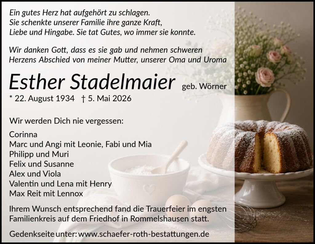 Traueranzeige Esther Stadelmaier