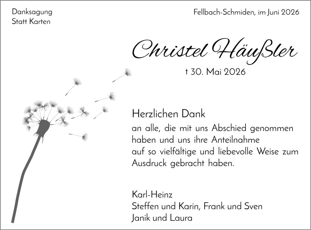 Danksagungsanzeige Christel Häußler