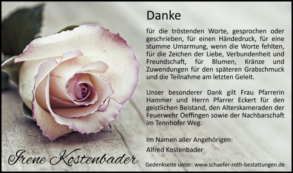 Danksagungsanzeige Irene Kostenbader