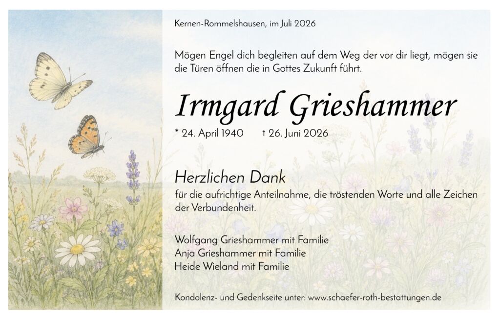 Danksagungsanzeige Irmgard Grieshammer