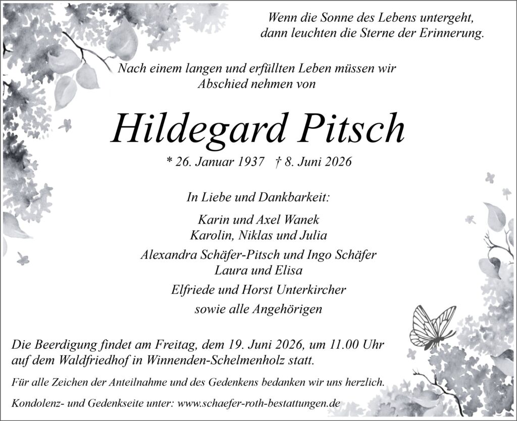 Traueranzeige Hildegard Pitsch