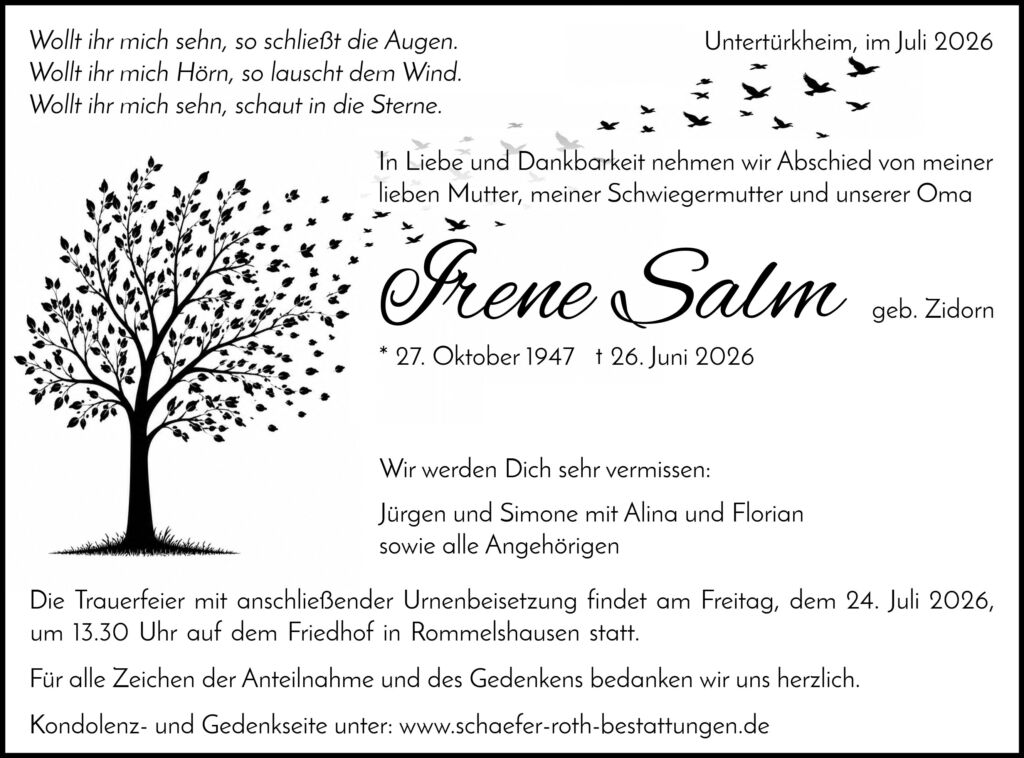 Traueranzeige Irene Salm