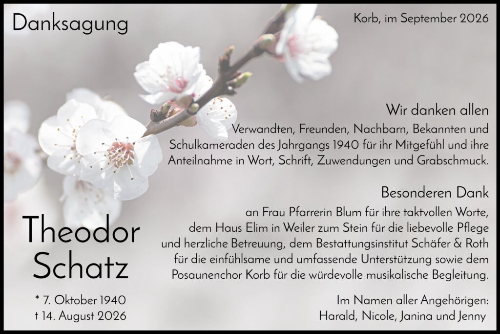 Danksagungsanzeige Theodor Schatz