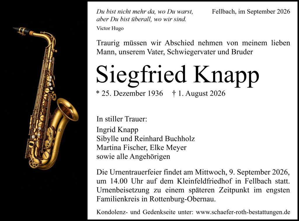 Traueranzeige Siegfried Knapp