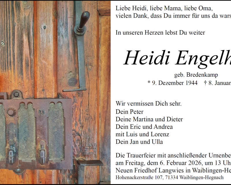 Traueranzeige Heidi Engelhardt