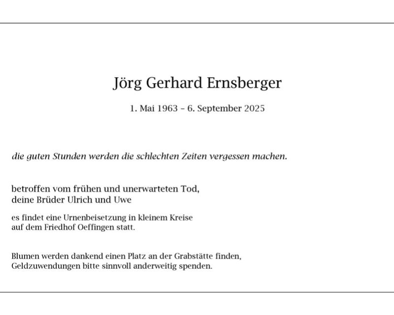 Jörg-Gerhard-Ernsberger Traueranzeige
