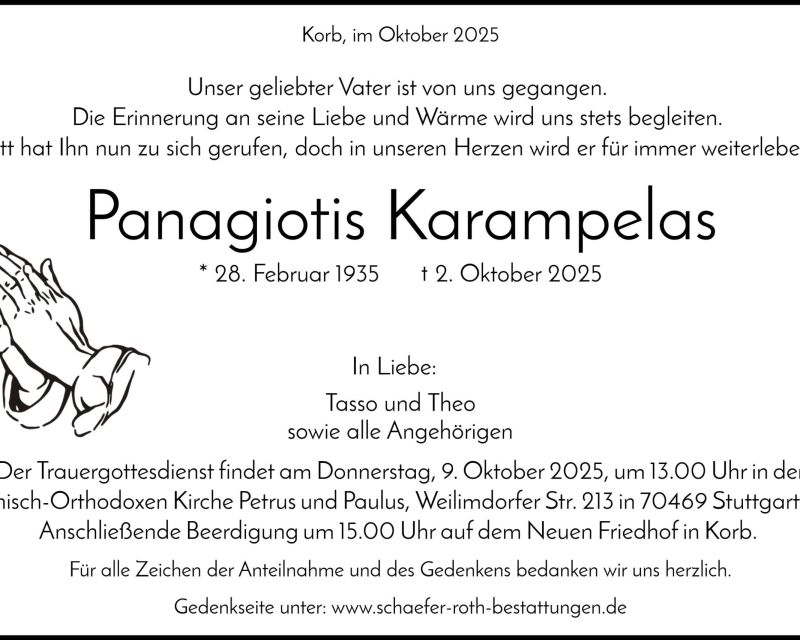 Traueranzeige Panagiotis Karampelas
