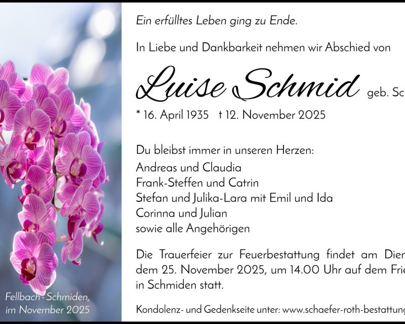 Traueranzeige Luise Schmid