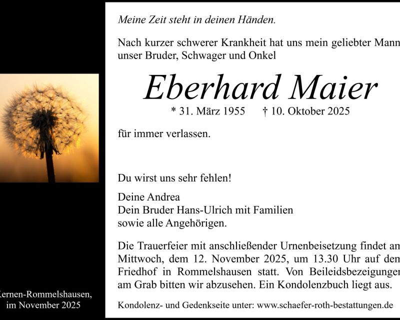 Traueranzeige Eberhard Maier