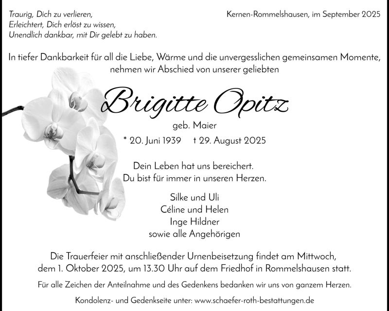 Traueranzeige Brigitte Opitz