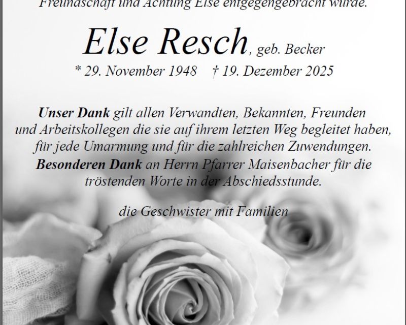 Danksagungsanzeige Else Resch