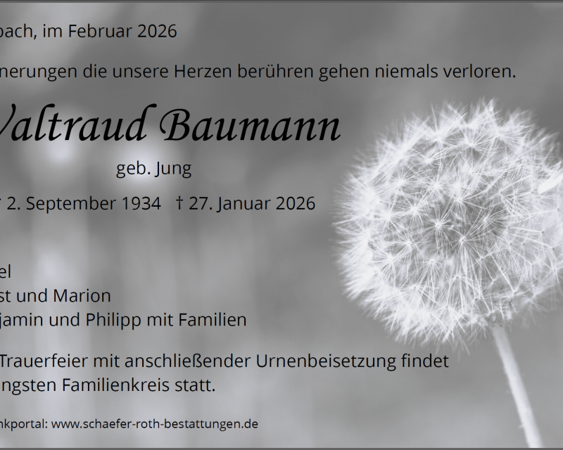 Traueranzeige Waltraud Baumann