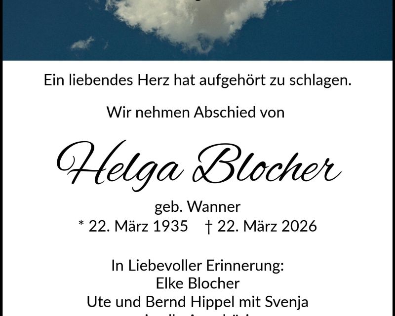 Traueranzeige Helga Blocher