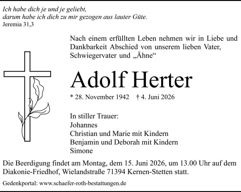 Traueranzeige Adolf Herter