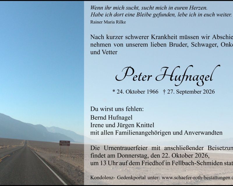 Traueranzeige Peter Hufnagel