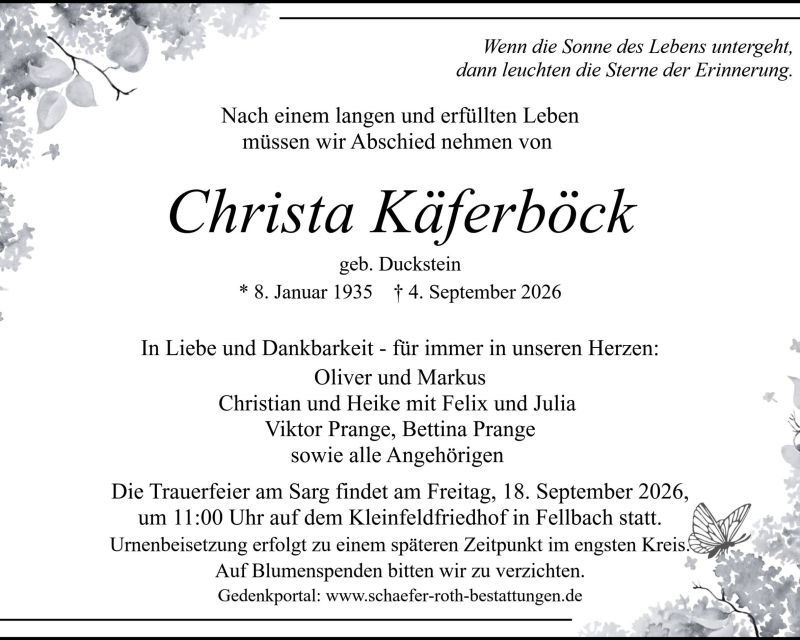 Traueranzeige Christa Käferböck