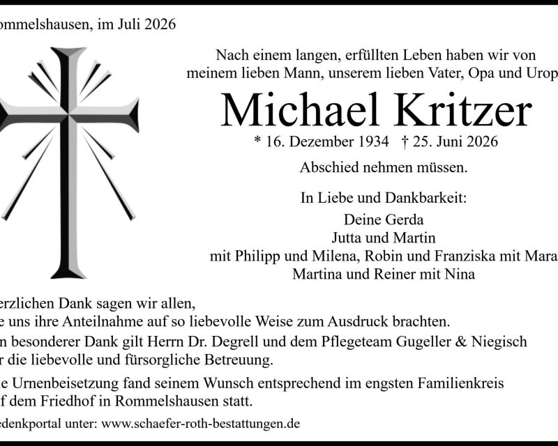 Traueranzeige Michael Kritzer