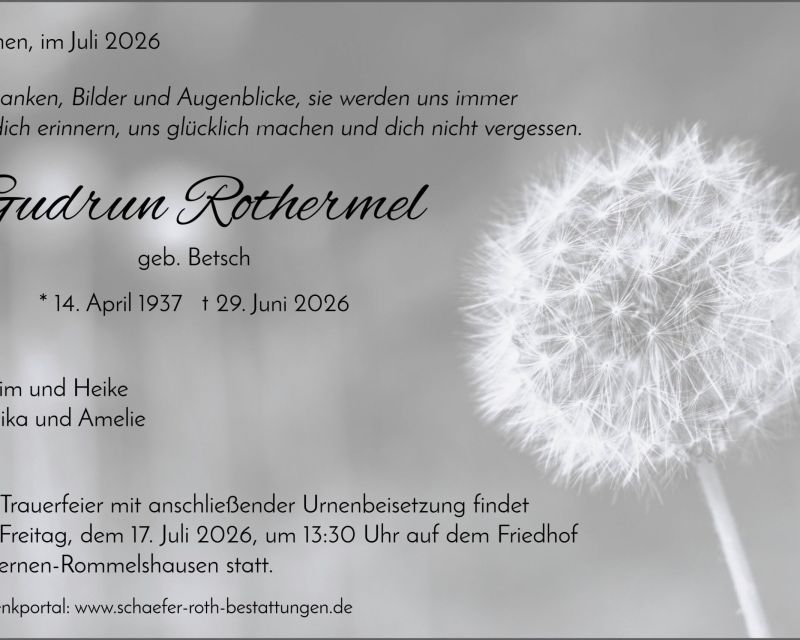 Traueranzeige Gudrun Rothermel