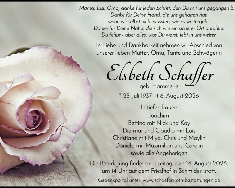 Traueranzeige Elsbeth Schaffer