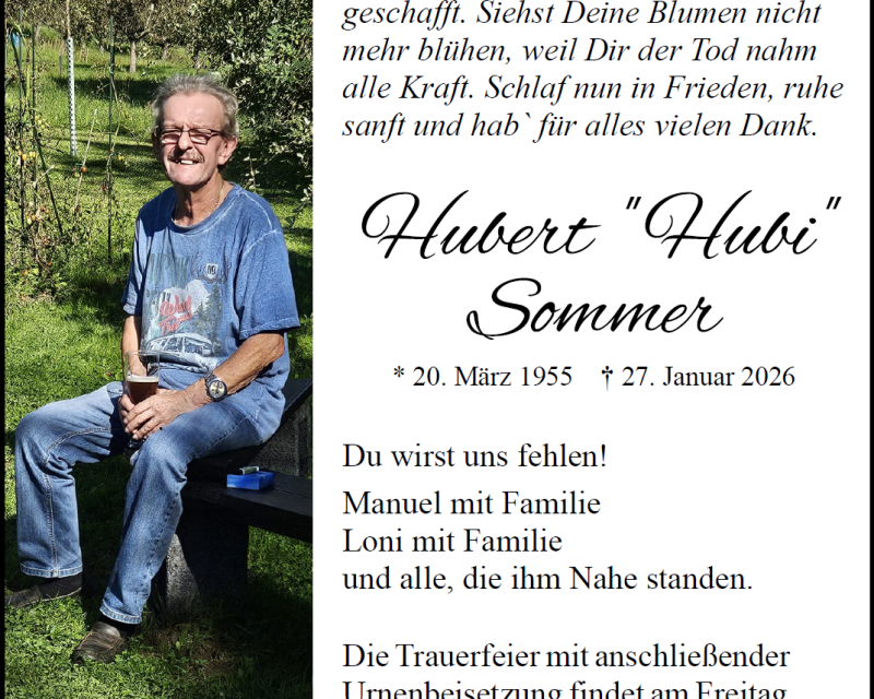 Traueranzeige Hubert 'Hubi' Sommer