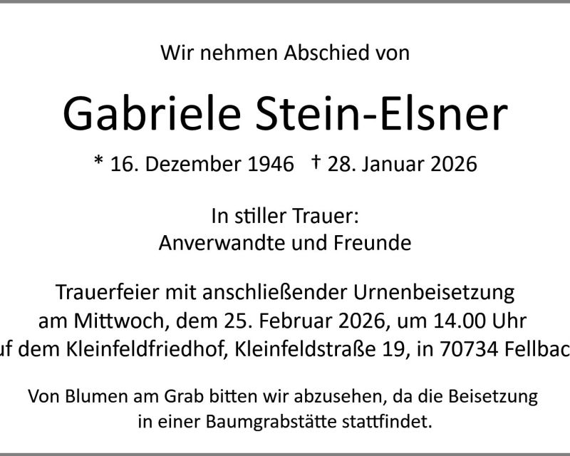 Traueranzeige Gabriele Stein-Elsner