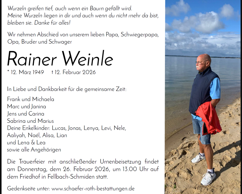 Traueranzeige Rainer Weinle